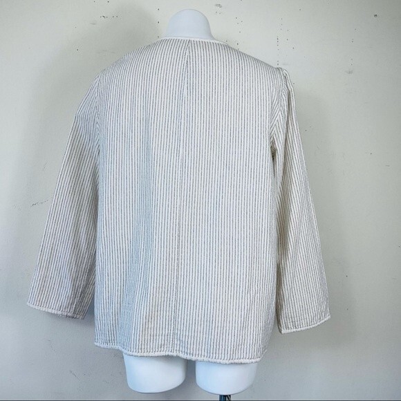 EILEEN FISHER REVERSIBLE COTTON KIMONO JACKET M Open Front Lagenlook Blazer - Picture 8 of 13